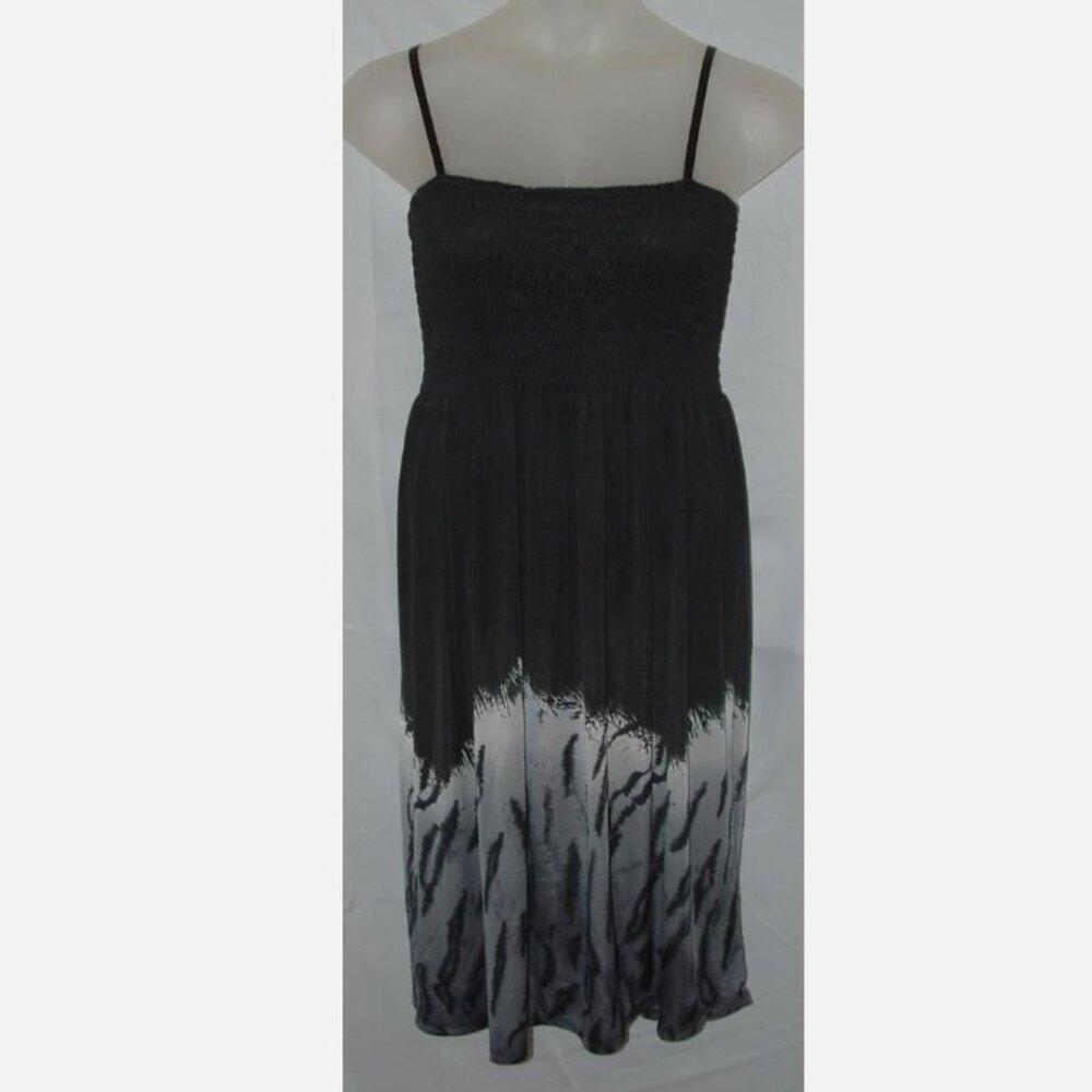 Black Sz Large Smocked Sleeveless Stretchy Jersey Knit Casual Midi Sun Dress